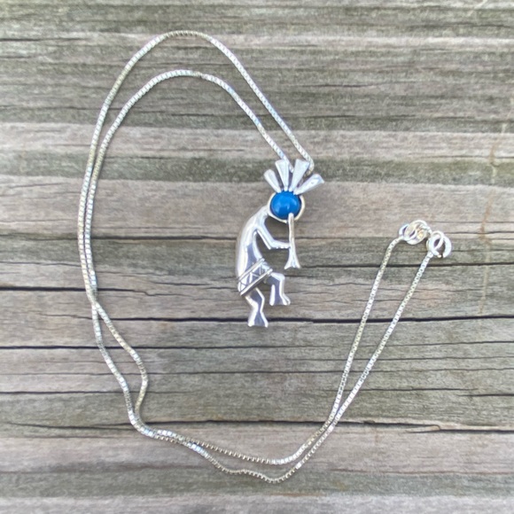 Navajo Kokopelli necklace .925 Sterling Silver Lapis Lazuli Jim Callidito - Picture 4 of 7